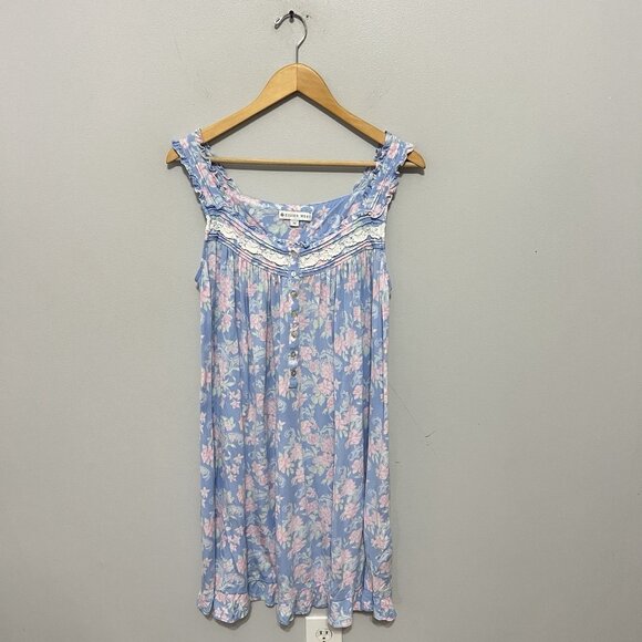 Eileen West Ballet Nightgown Sleeveless Modal Cotton Lace Floral Prairie Sz M - Picture 6 of 13
